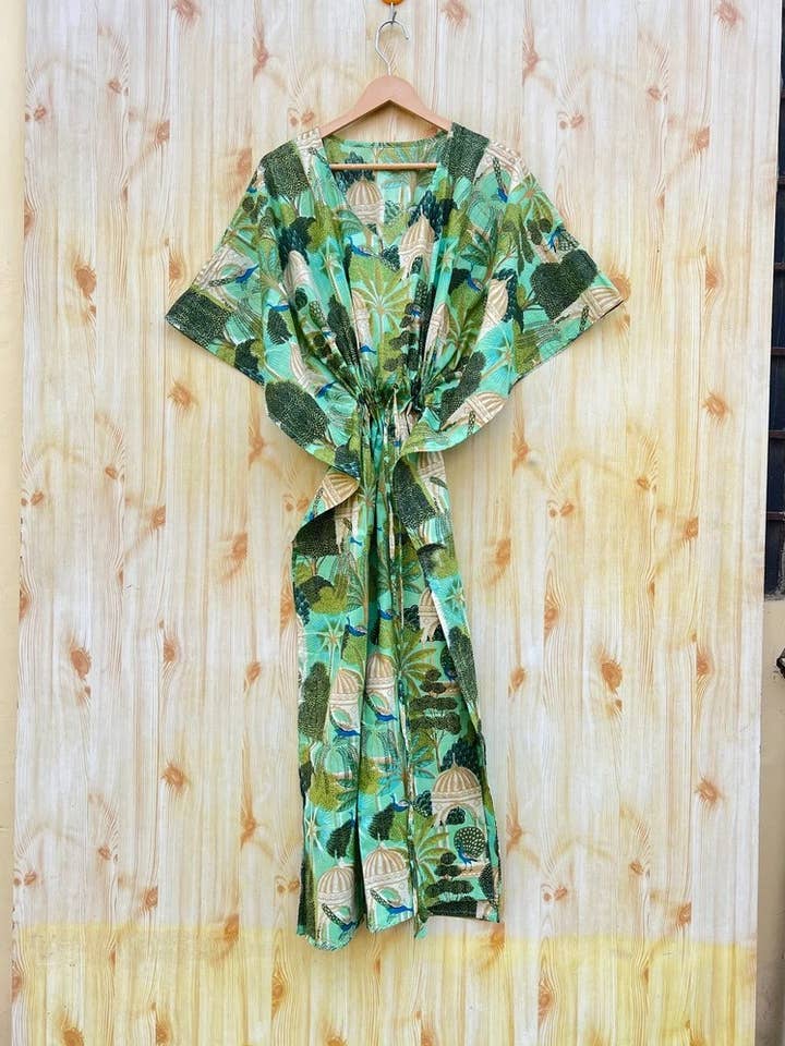 Bomull handgjord kaftanklänning Tryckt nattkläder Maxiklänning för wholesale av bhavnas boutique