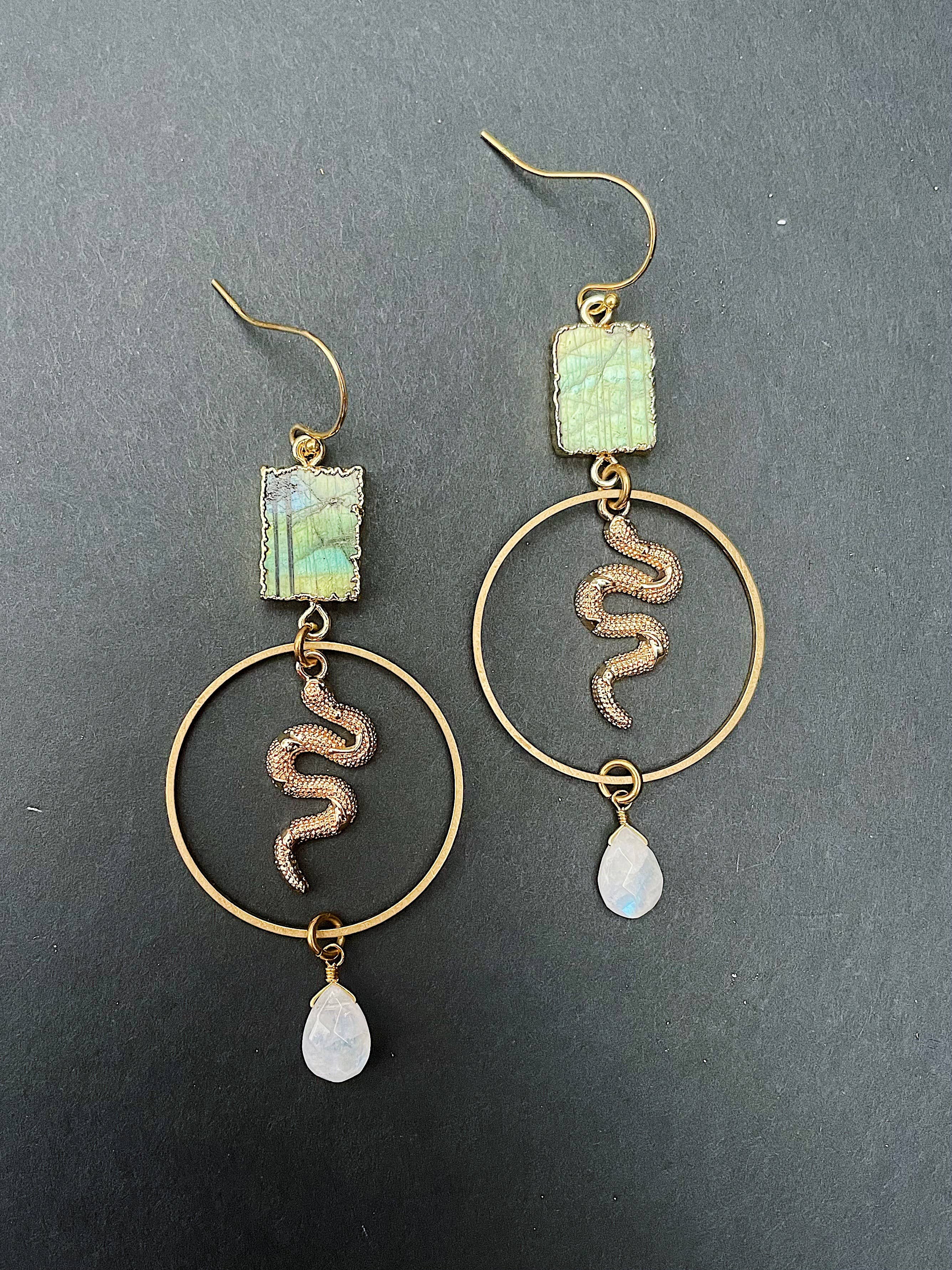 GeoMetricGem - Wholesale Dangle Earrings - Remi Snake Earrings ~ Labradorite, Amazonite, Moonstone5