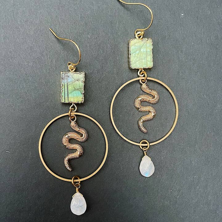 GeoMetricGem - Wholesale Dangle Earrings - Remi Snake Earrings ~ Labradorite, Amazonite, Moonstone5