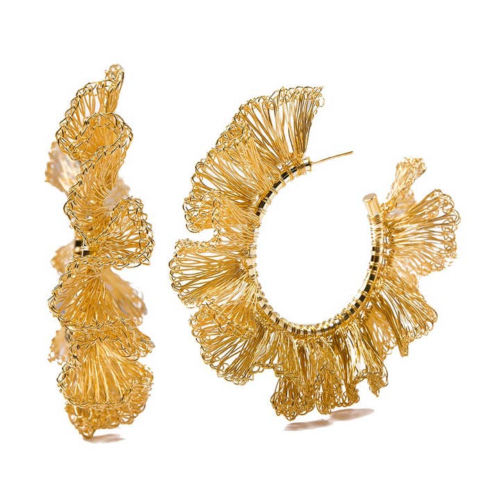 Alle guld Rio Maxi Hoops håndlavede hæklede øreringe for engroshandel hos Lavish By Tricia Milaneze