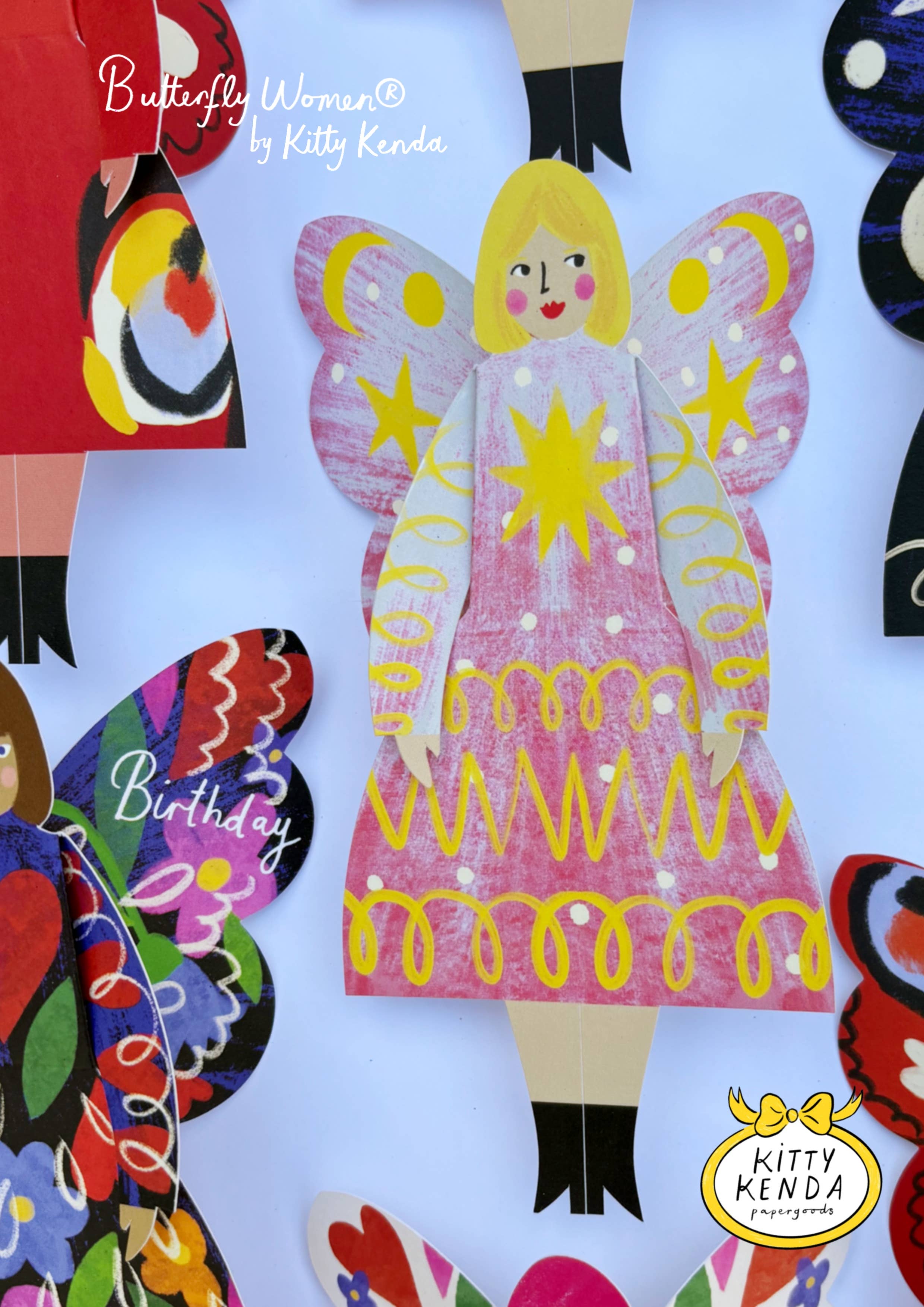 Kitty Kenda Papergoods - Wholesale Everyday Greeting Card - Butterfly Woman Sitting Greeting Card - Stardust2