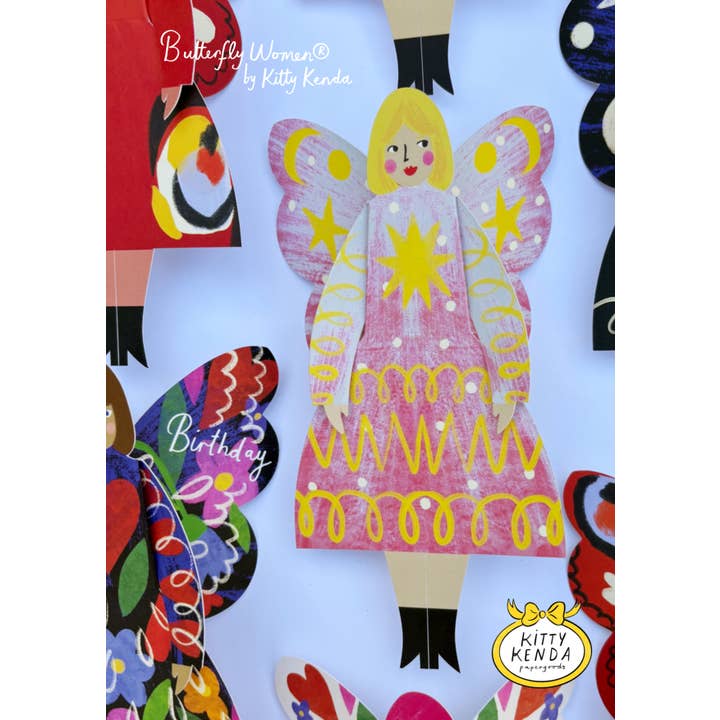 Kitty Kenda Papergoods - Venta al por mayor Tarjetas de felicitación - Tarjeta de felicitación Mujer Mariposa Sentada - Polvo de Estrellas2