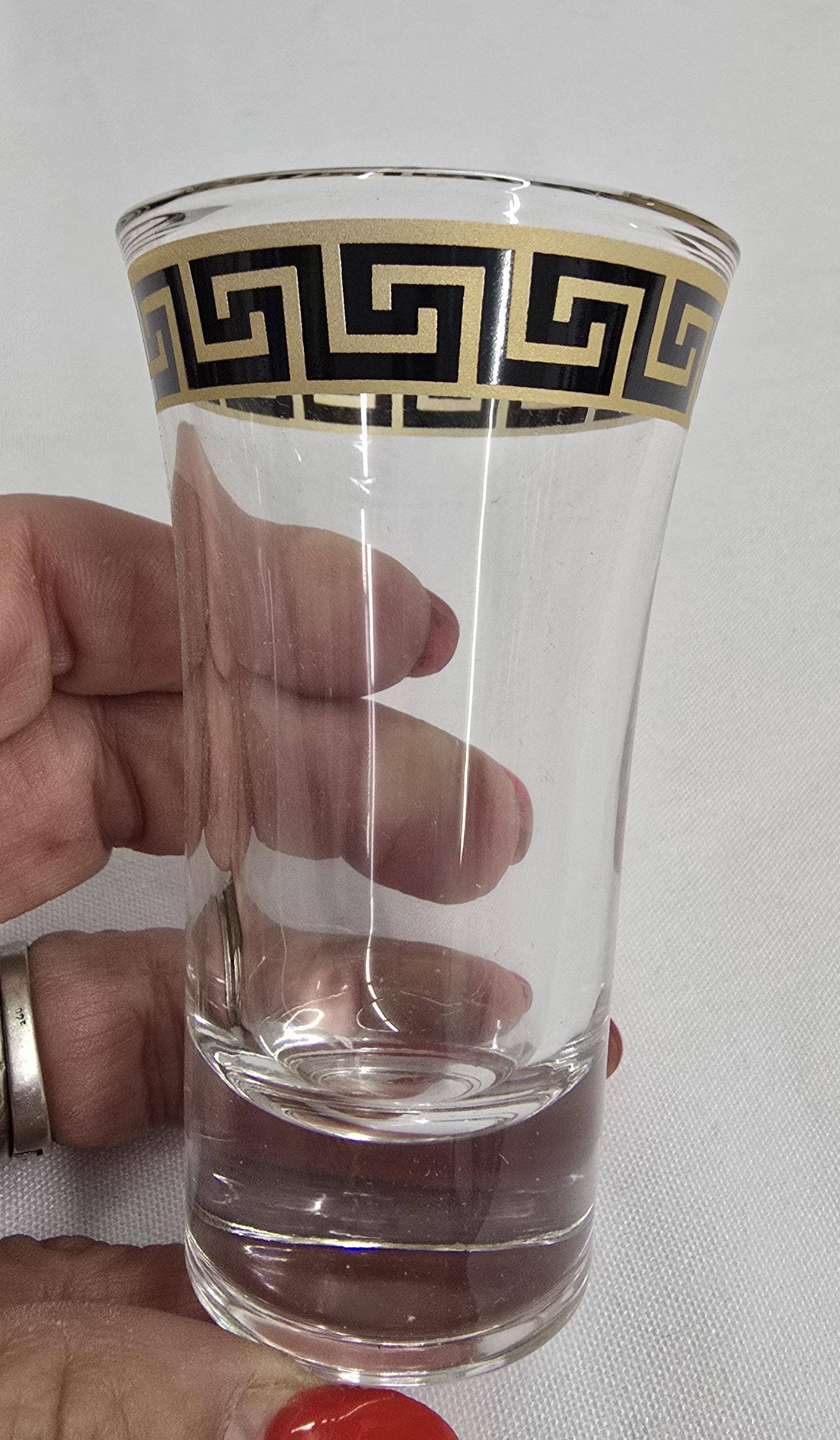 2 Greeks Inc - Wholesale Shot Glass - 6-piece Greek Key Shot Glass Set with Black Bamboo Holder1