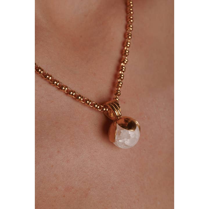 DelBrenna - Wholesale Pendant/Charm Necklace - Pendente Magnolia in Oro con Agata Bianca6