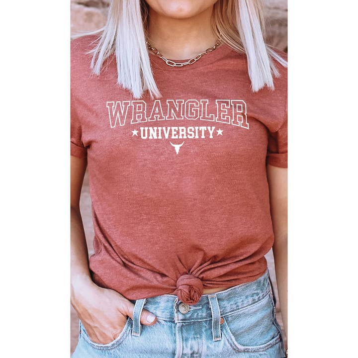 Wrangler University Graphic Tee for wholesale by Kissed Apparel