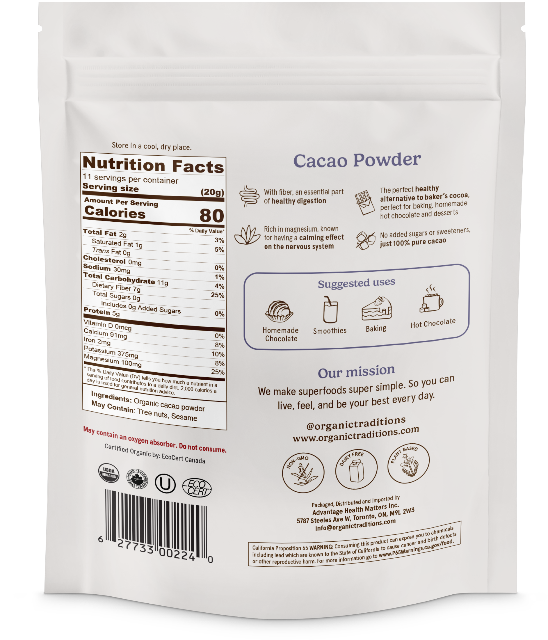 Organic Traditions - Wholesale Protein/Superfood Powder - Cacao Powder1