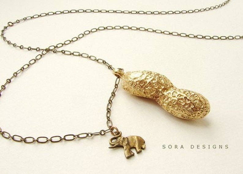 SORA DESIGNS - Wholesale Pendant/Charm Necklace - Life Size Circus Peanut Necklace- Antique Gold Version3