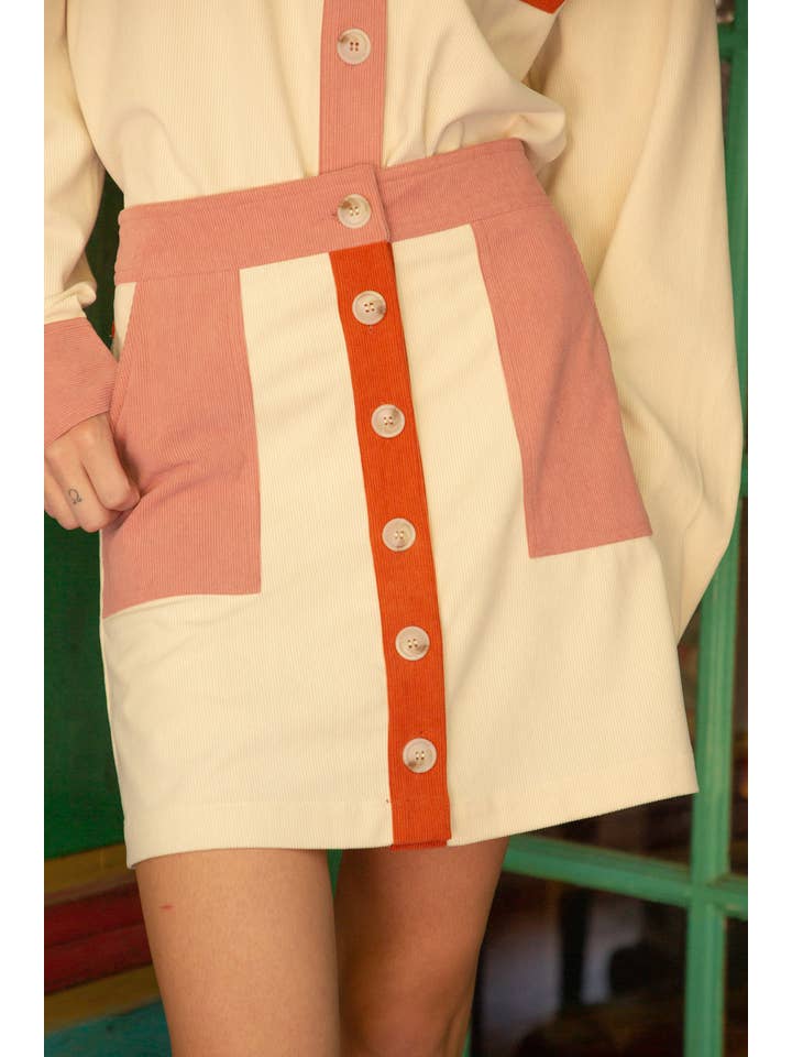 Pink 32452 Color Block Corduroy Skirt for wholesale on Faire1