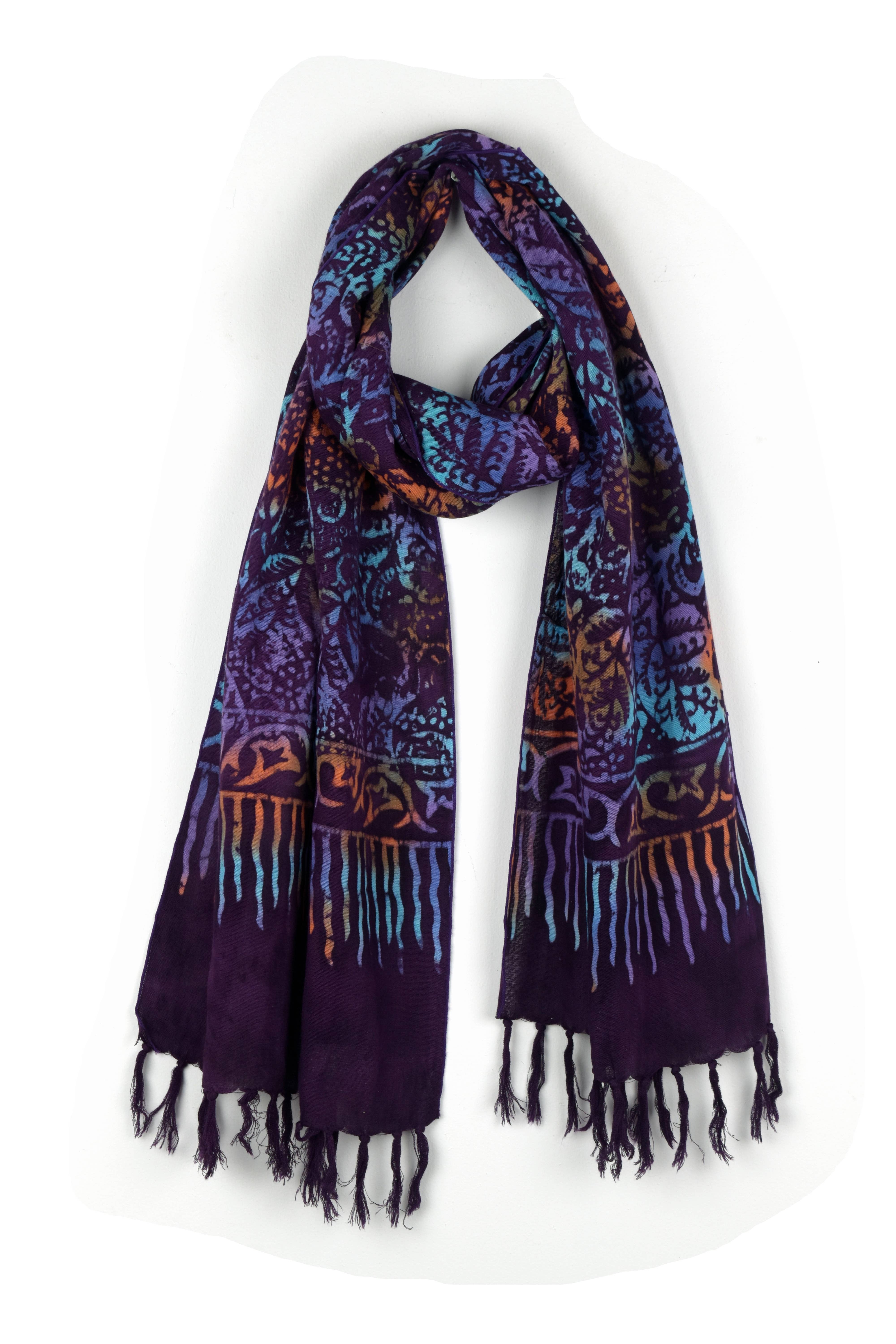 Nusantara Inc. - Wholesale Scarf - Women's - Rayon Batik Scarf - 98781 A-C (Knotted  Fringe)25