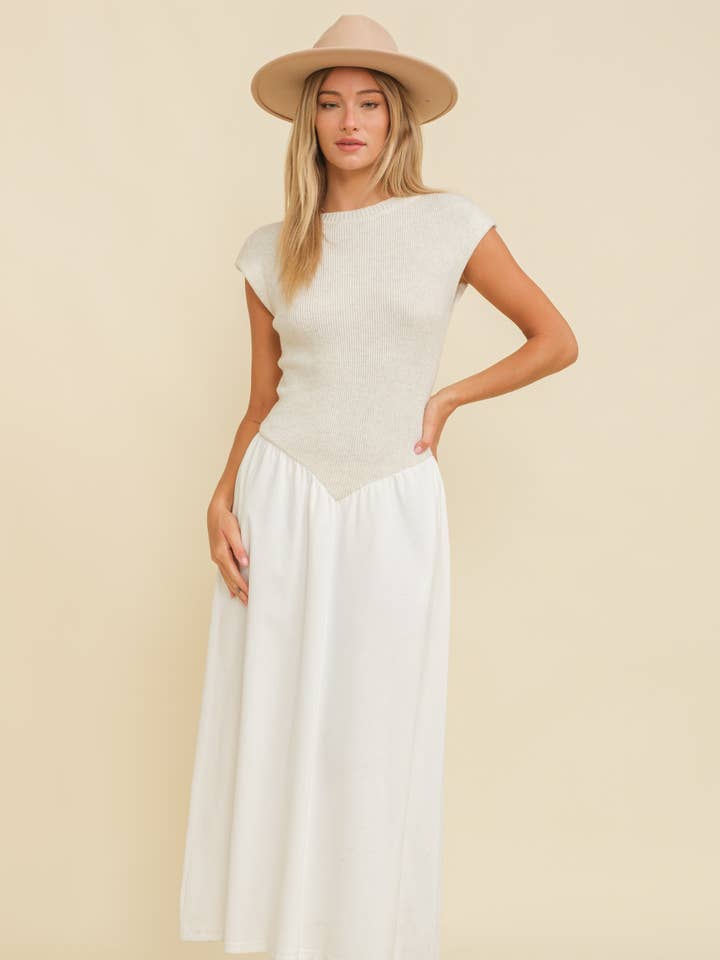 Cloud Ten - Wholesale Dress - Women's - CSW11891 - CAP SLEEVE CONTRAST PLEATED MIDI DRESS0