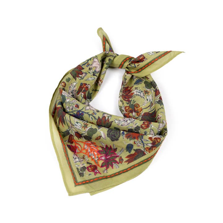 Vineyard Bloom Embroidered Bandana - Moss Green for wholesale by Vismaya - A Brand by Shivani LLC