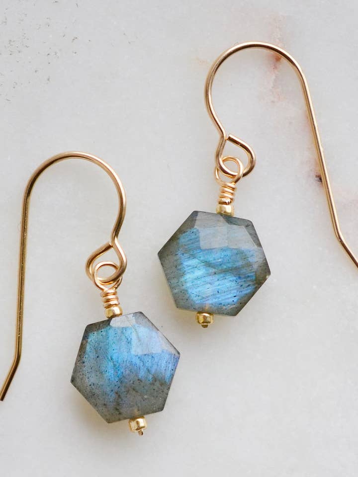 Hexagon Labradorite Earring Dangles for wholesale by GEMNIA