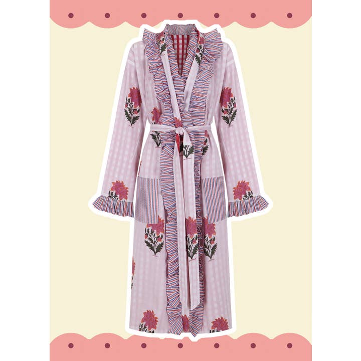 PEIGNOIR À CARREAUX À VOLANTS RÉVERSIBLE pour la vente par Iturrienea