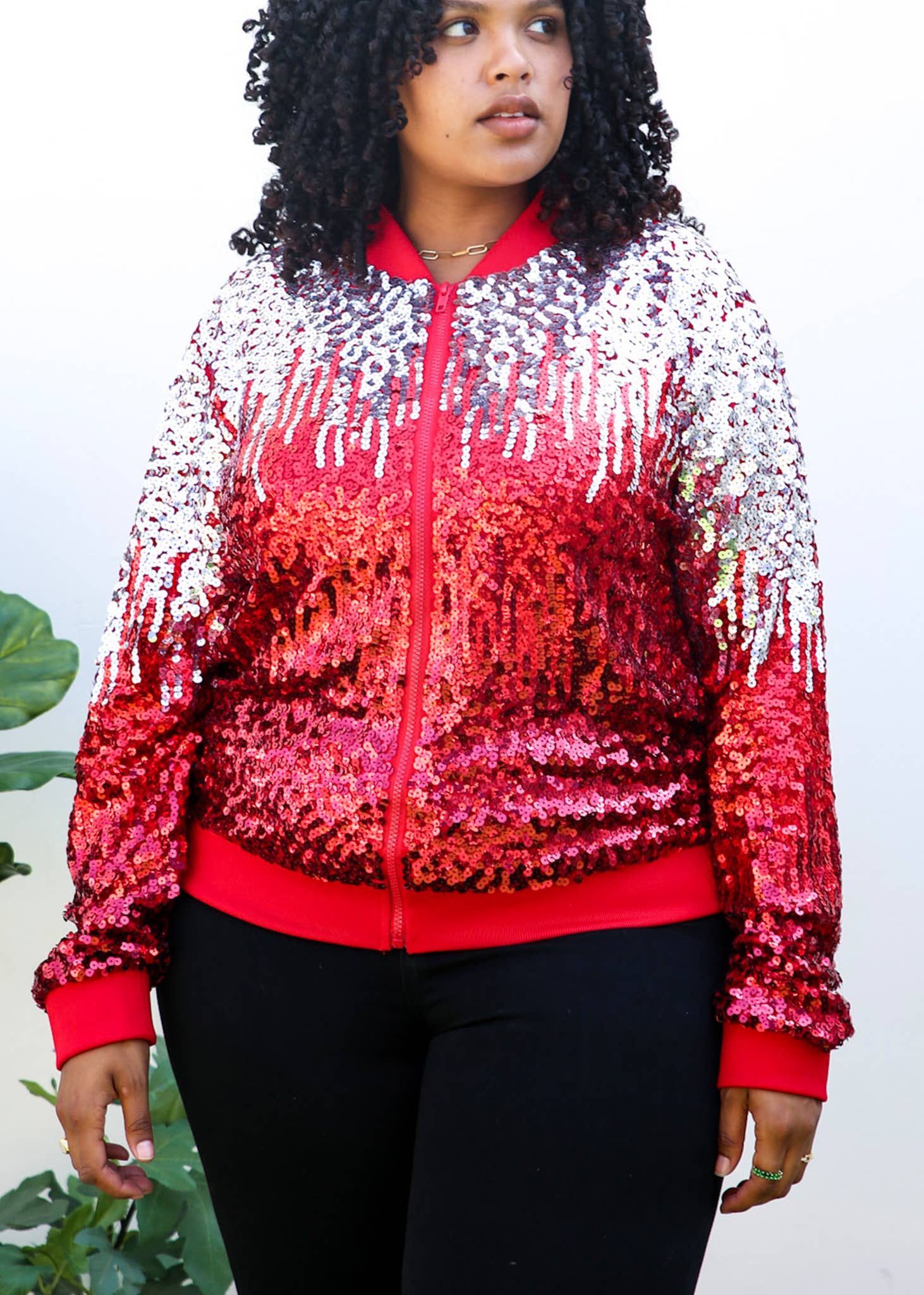 Anna Kaci Wholesale - Wholesale Bomber Jacket - Women's - Plus Size Sequin Bomber Jacket40