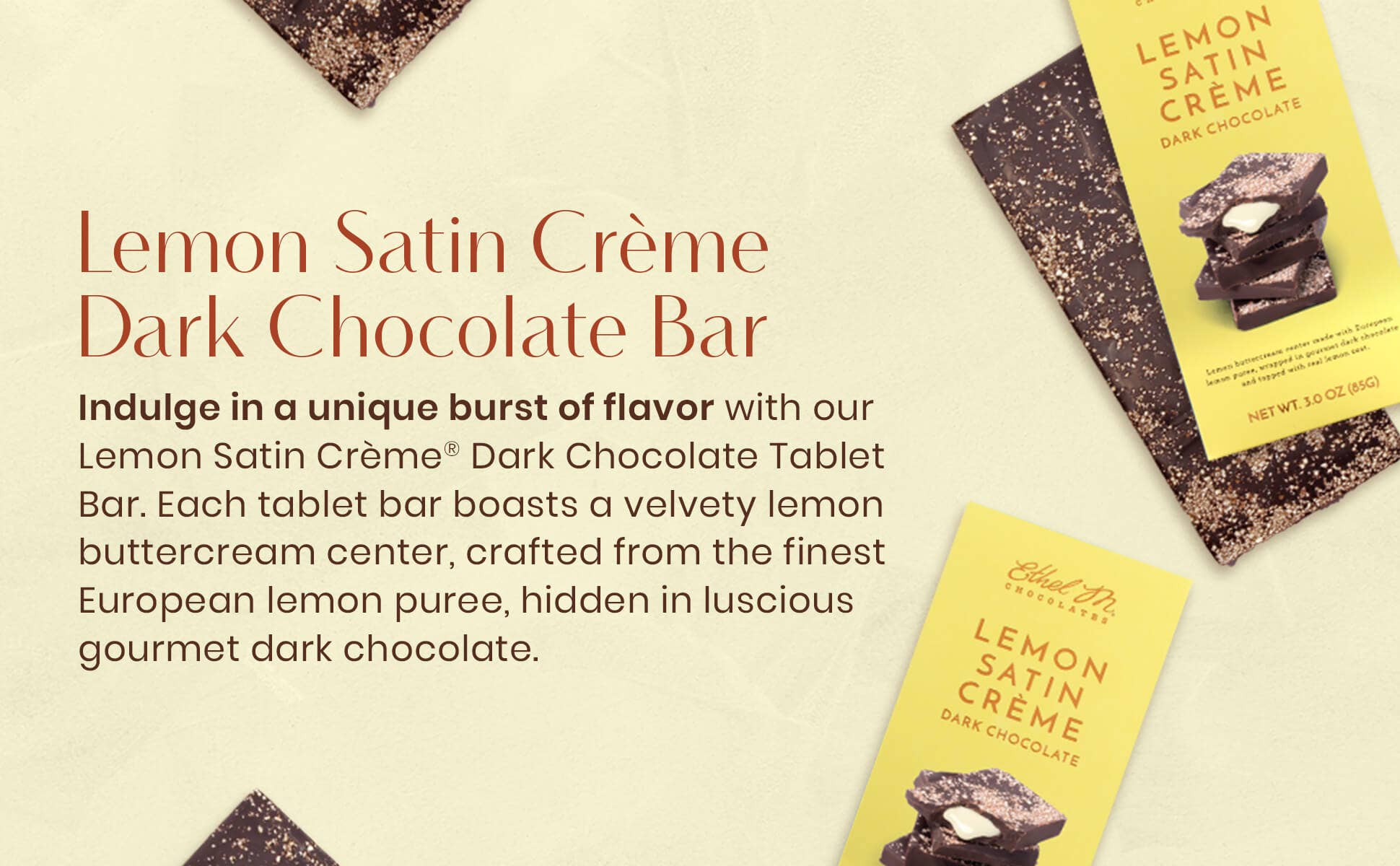 Ethel M Chocolates - Wholesale Chocolate Bar - GOURMET LEMON SATIN CRÈME DARK CHOCOLATE TABLET BAR3