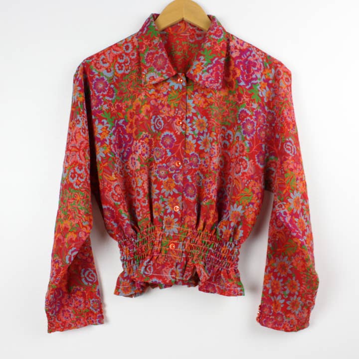 Sun's Out! - Wholesale Blouse - Women's - Reworked Vintage Long-Sleeve Button Up Blouse - Cinched11