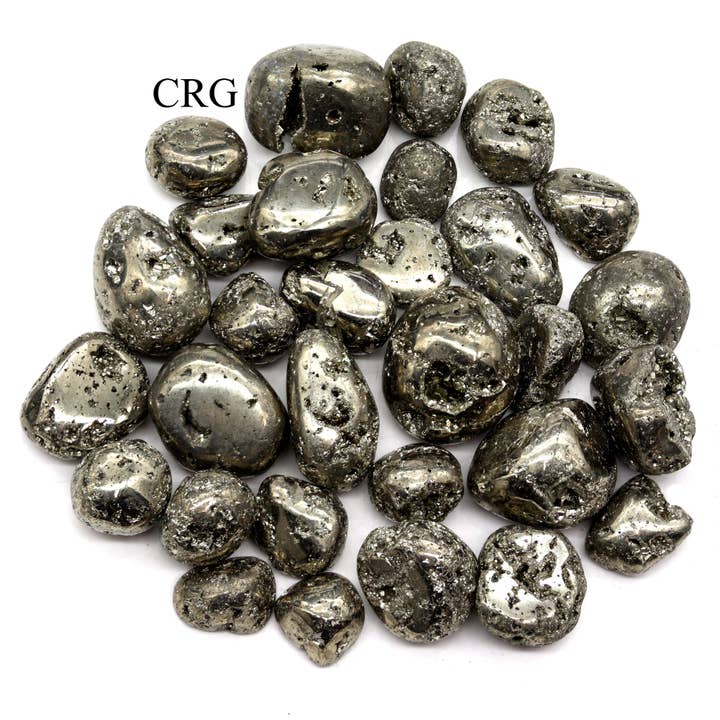 Crystal River Gems LLC - Wholesale Spiritual Stone/Crystal - 8 OZ LOT - Peru Iron Pyrite Tumbled / 25-35 MM AVG