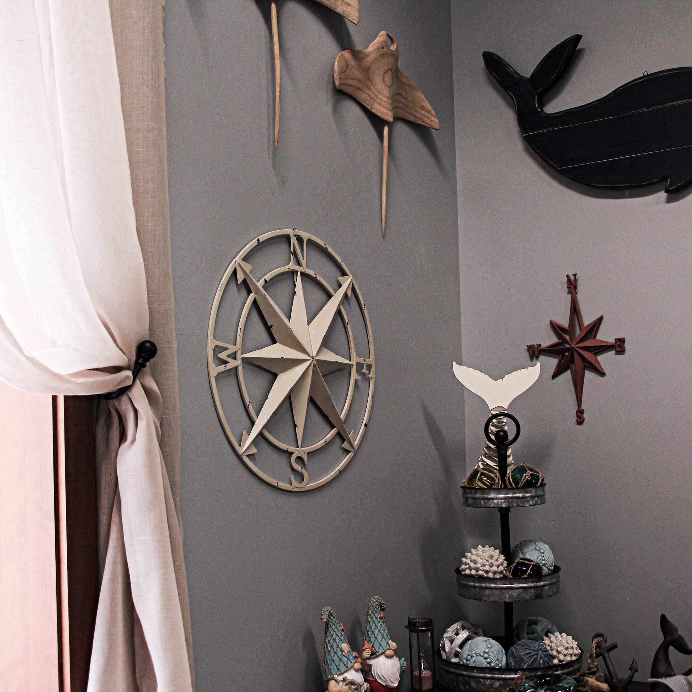 Zeckos - Wholesale Wall Accent - 20" Metal Indoor/Outdoor Compass Rose Wall Hanging - White3