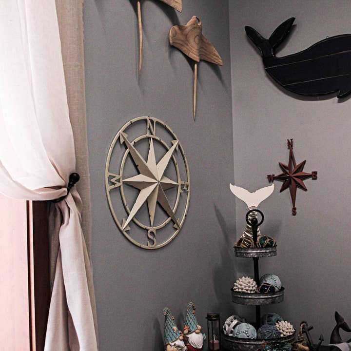 Zeckos - Wholesale Wall Accent - 20" Metal Indoor/Outdoor Compass Rose Wall Hanging - White3