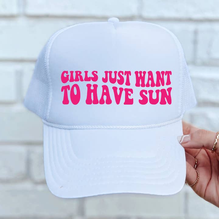 Taylor Maas Custom- Girls Want To Have Sun White Trucker Hat for wholesale by Southern Attitude Designs Inc
