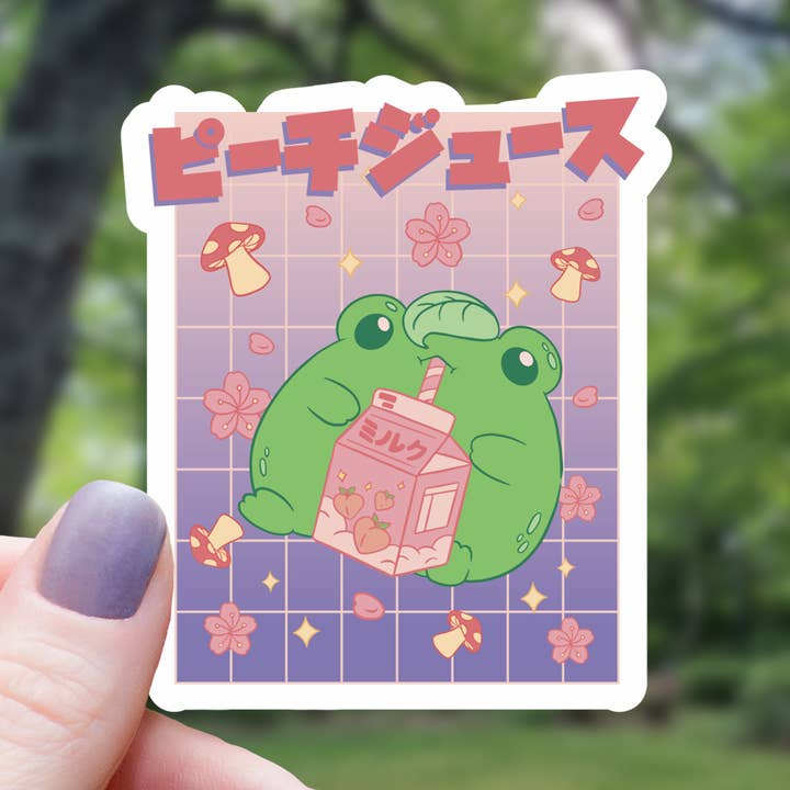 Kawaii Mushroom Frog With Strawberry Milk Sticker - 3" for wholesale by Mimic Gaming Co