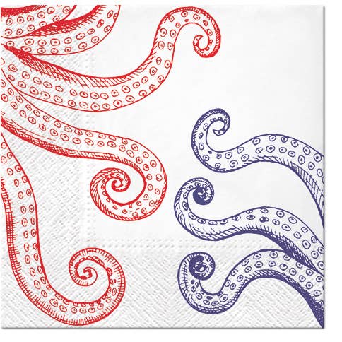 European Excellency - Vente Serviettes jetables - Serviettes à déjeuner Blue & Red Octopus - Serviettes en papier Nautical1