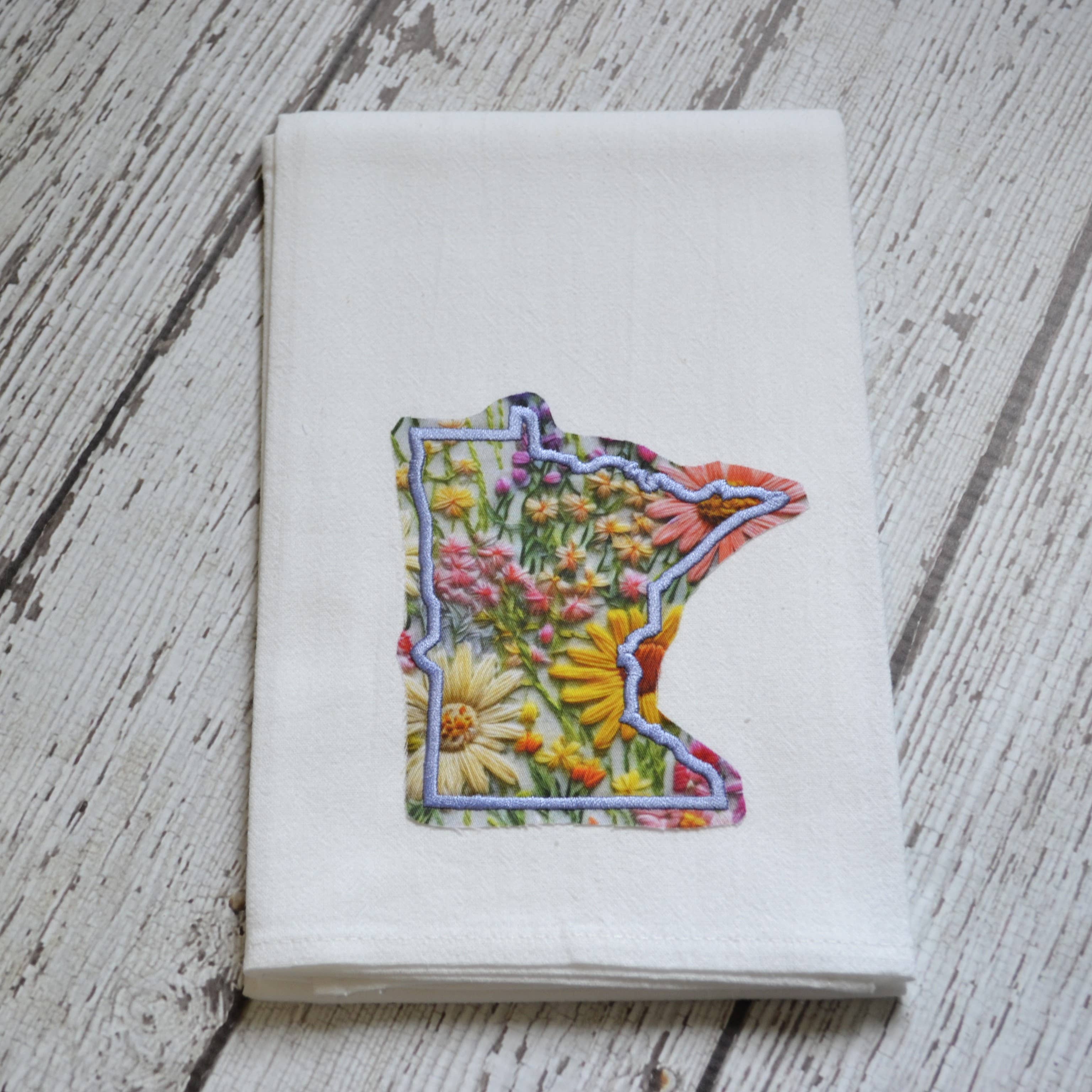 SewMuchMoreStore - Wholesale Tea Towel - Embroidered Wildflowers Floral State Towel -Raggy edge7