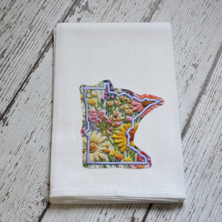SewMuchMoreStore - Wholesale Tea Towel - Embroidered Wildflowers Floral State Towel -Raggy edge7