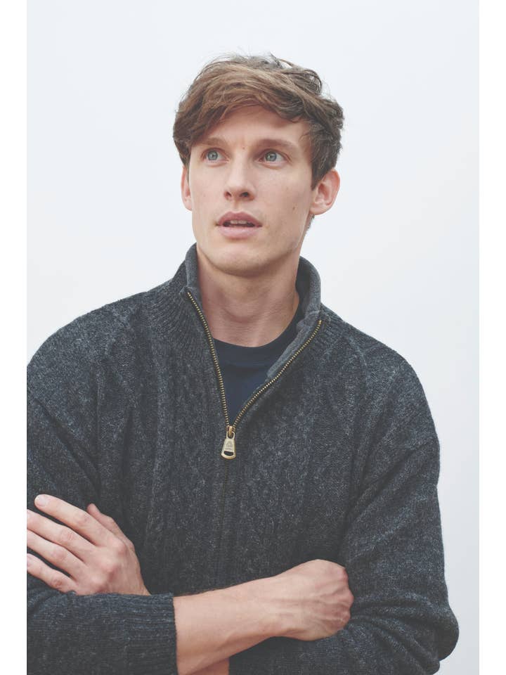 Aran Woollen Mills – wholesale Kofta - Herr – Farmleigh Fodrad Ull Herr Cardigan - Grå