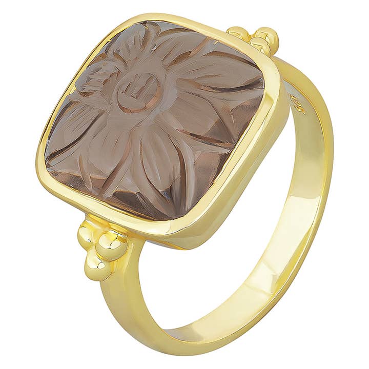 Anillo de Cuarzo Ahumado Tallado Anais para venta al por mayor de POMEGRANATE
