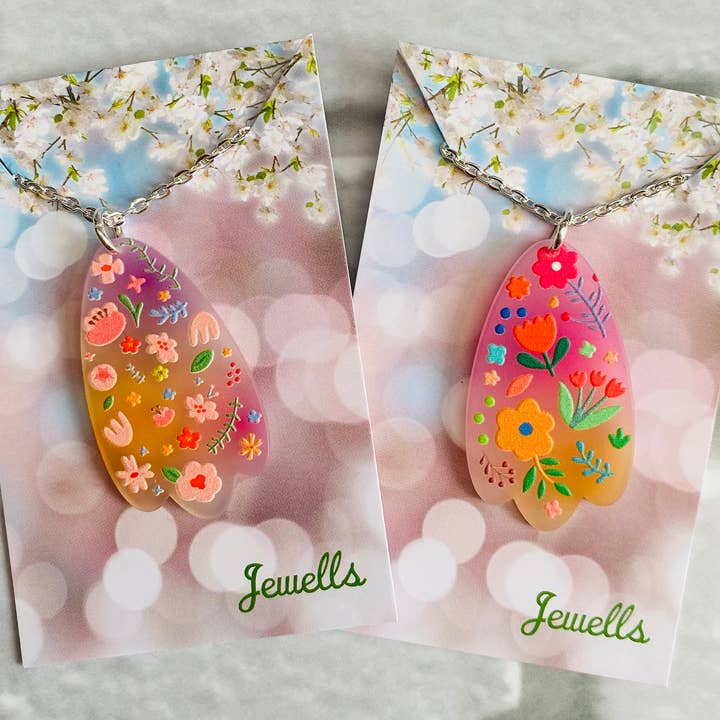 Jewells – wholesale Pendant/charm necklace – Floral Flowers resin necklace 4 designs daisy1