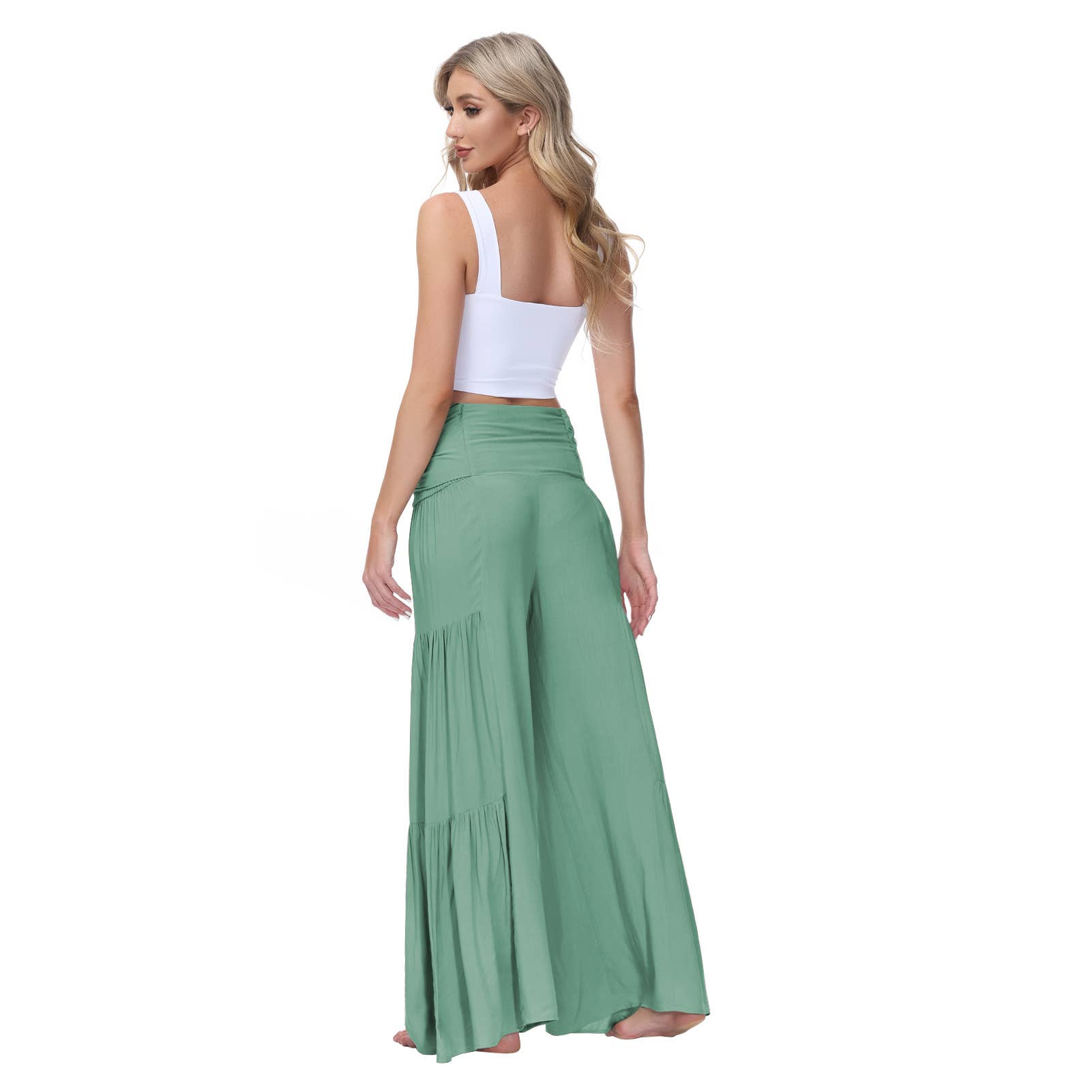 Lily Clothing - Wholesale Pants - Women's - Loose tight straps pleated waists Wide-leg pants5