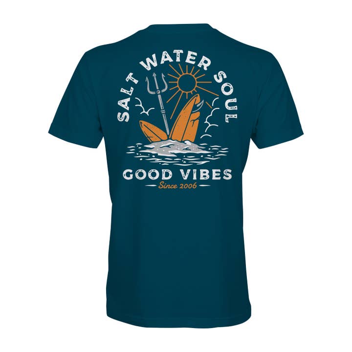 SALT WATER SOUL - Wholesale Screen Printed T-Shirt - Unisex - Surf Trident T-Shirt