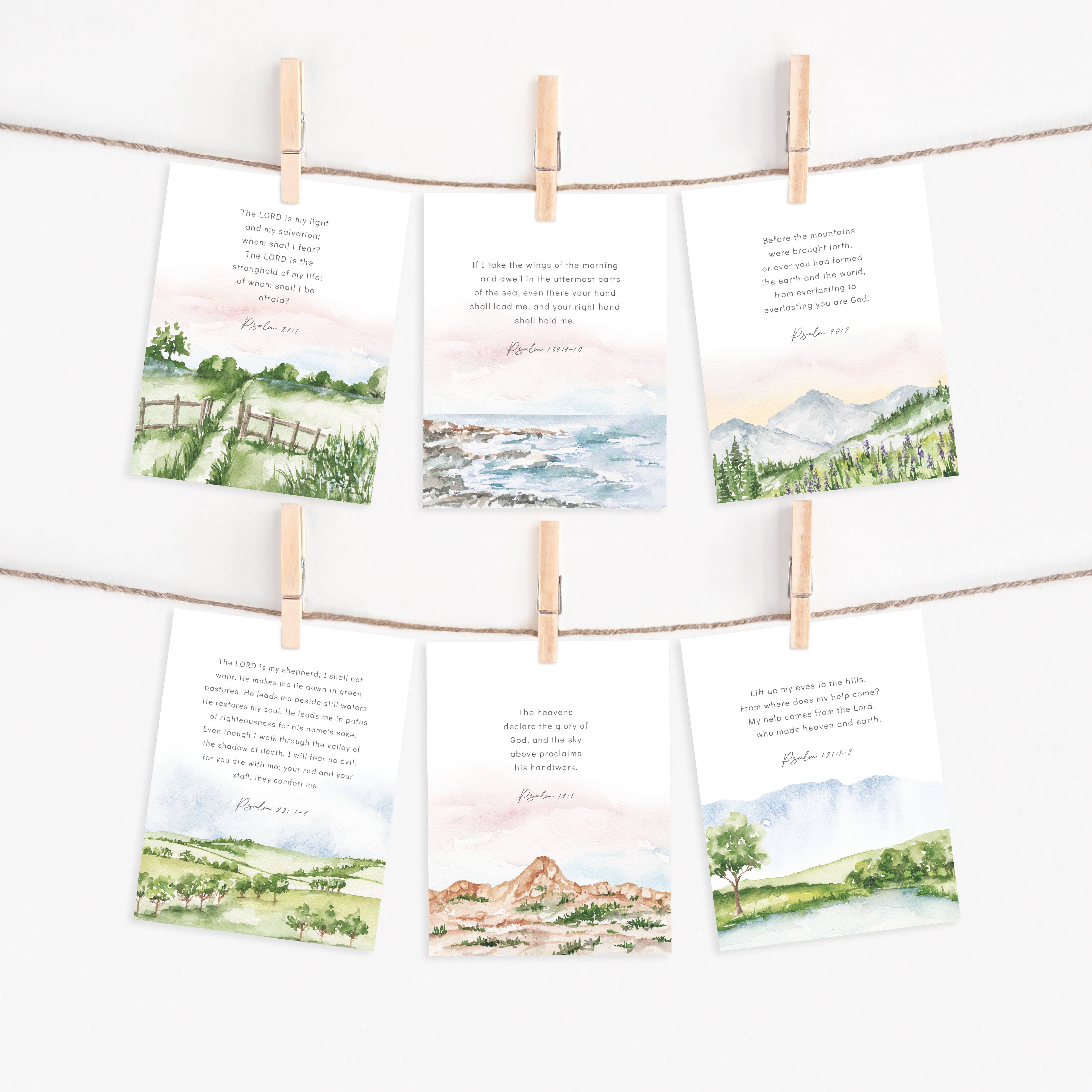 Me and Mary Shop - Wholesale Stationery/Notecard Set - Watercolor Bible Verse Cards – Landscape Scripture Set2