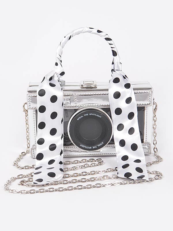 Kameratasche aus verspiegeltem veganem Leder mit transparentem Griff für den Großhandel von Shop Neighbors