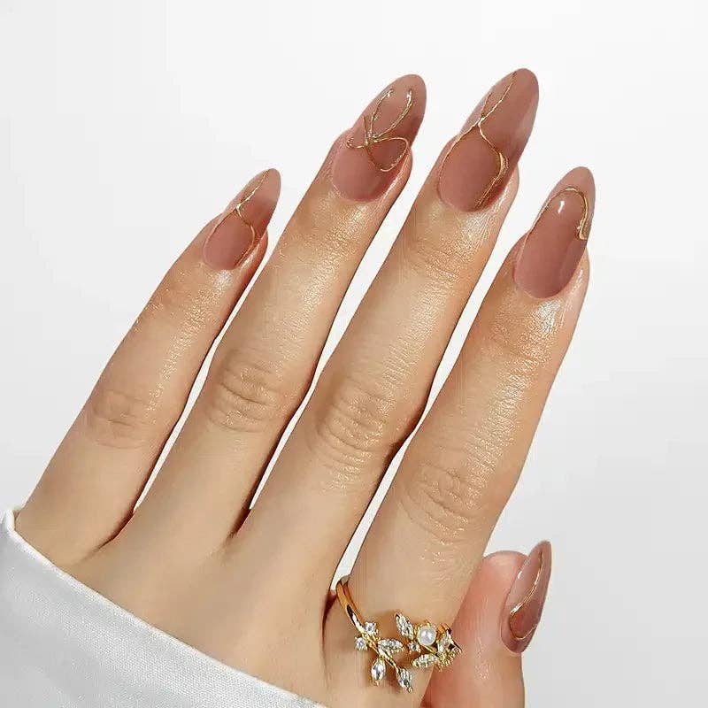 VIAI Beauty - Wholesale Press-On/Fake Nails - Daring Gold Almond Nails - Press on Nails | Long Lasting & Reusable1