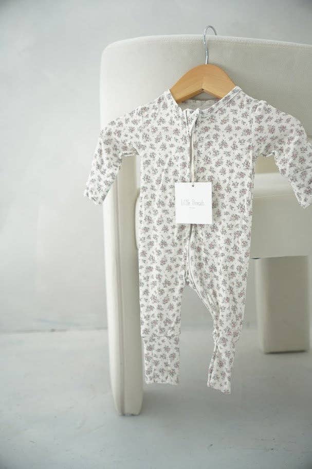 Little Threads - Wholesale Sleepsuit - Baby - Vintage Floral Blush Bamboo Footie4