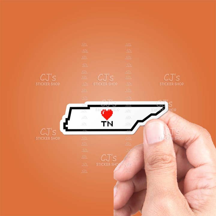 Tennessee Pixel Heart State Outline Sticker Vinyl Mærkat for engroshandel hos CJ's Sticker Shop