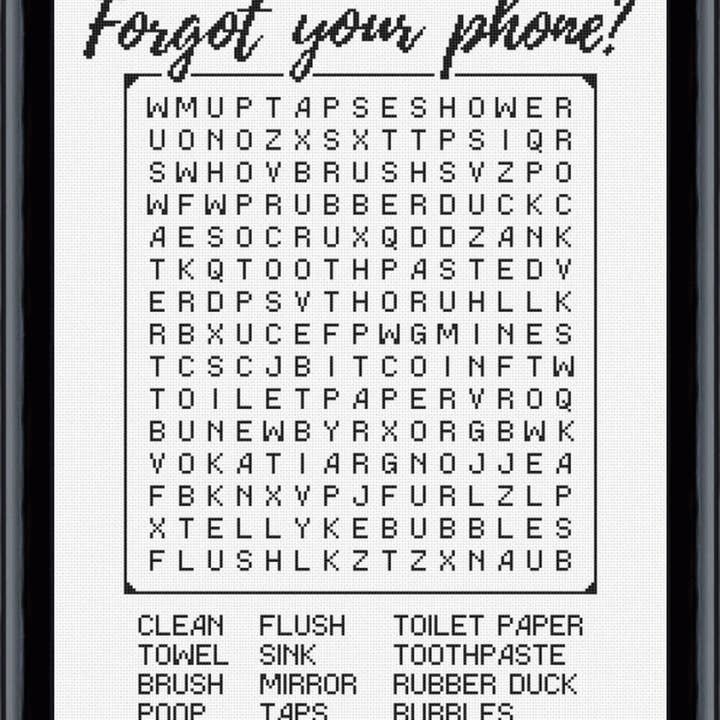 Bathroom Word Search Cross Stitch Kit for wholesale by AKxStitch