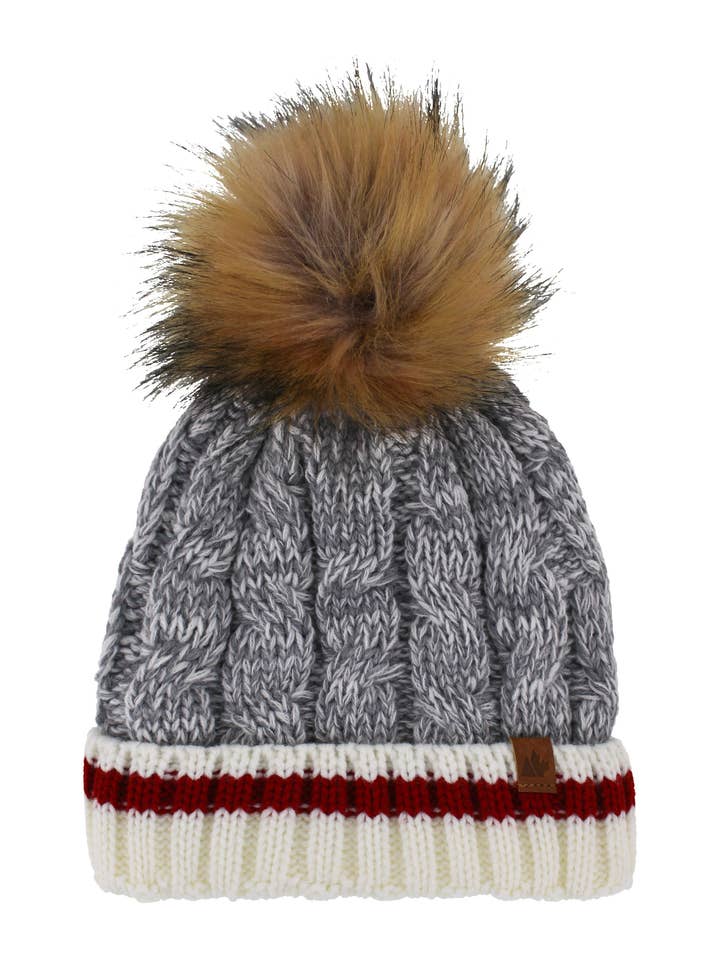 Bonnet en maille torsadée pour femmes avec pompon en fausse fourrure pour la vente par Gertex