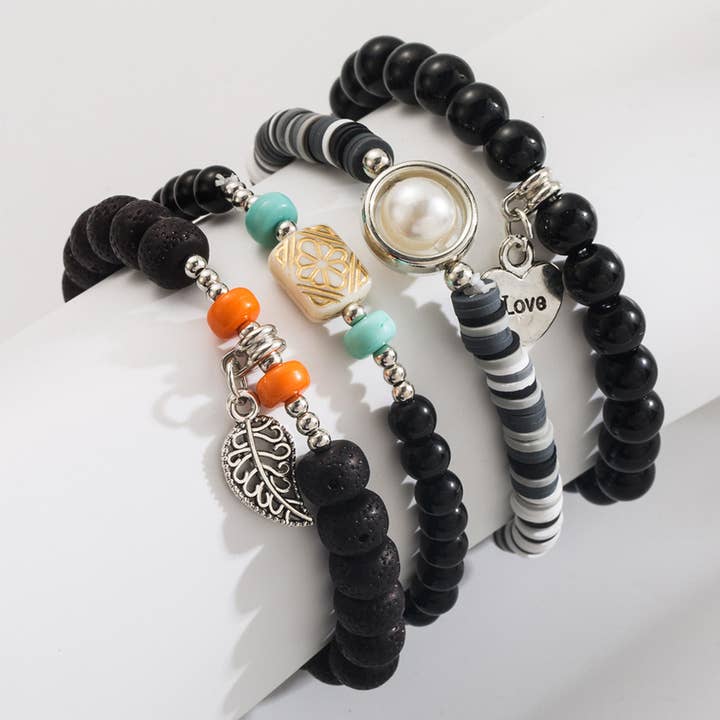 UNISHE – Großhandel Perlenarmband – Böhmisches Perlen-Herzblatt-Anhänger-Perlenarmband HMSP24
