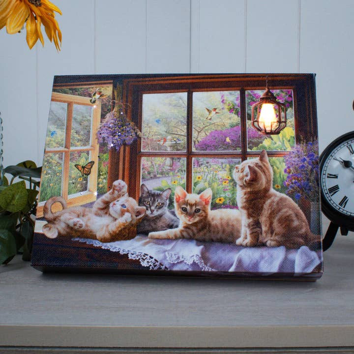 Playful Kittens 8x6 Lighted Tabletop Canvas for wholesale by Glow Decor