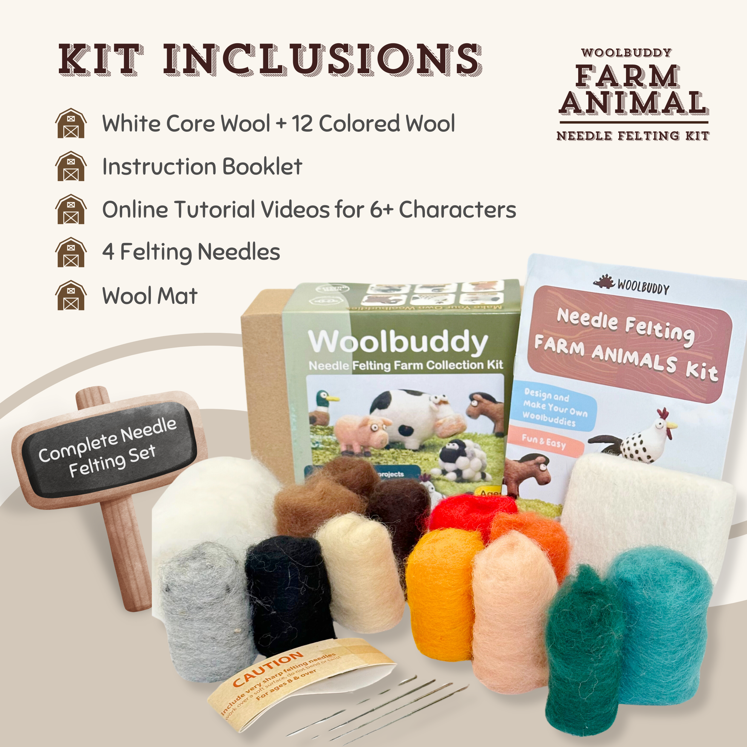 Woolbuddy - Vendita all'ingrosso Kit per lavoretti fai da te - Kit Fai da Te per Collezione di Fattoria in Feltro ad Ago – Crea 6 animali carini1