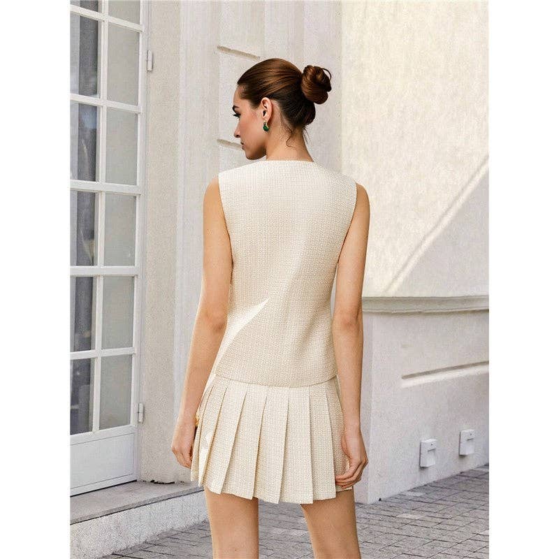 Apricot Sleeveless Vest Pleated Skirt Set for wholesale on Faire2