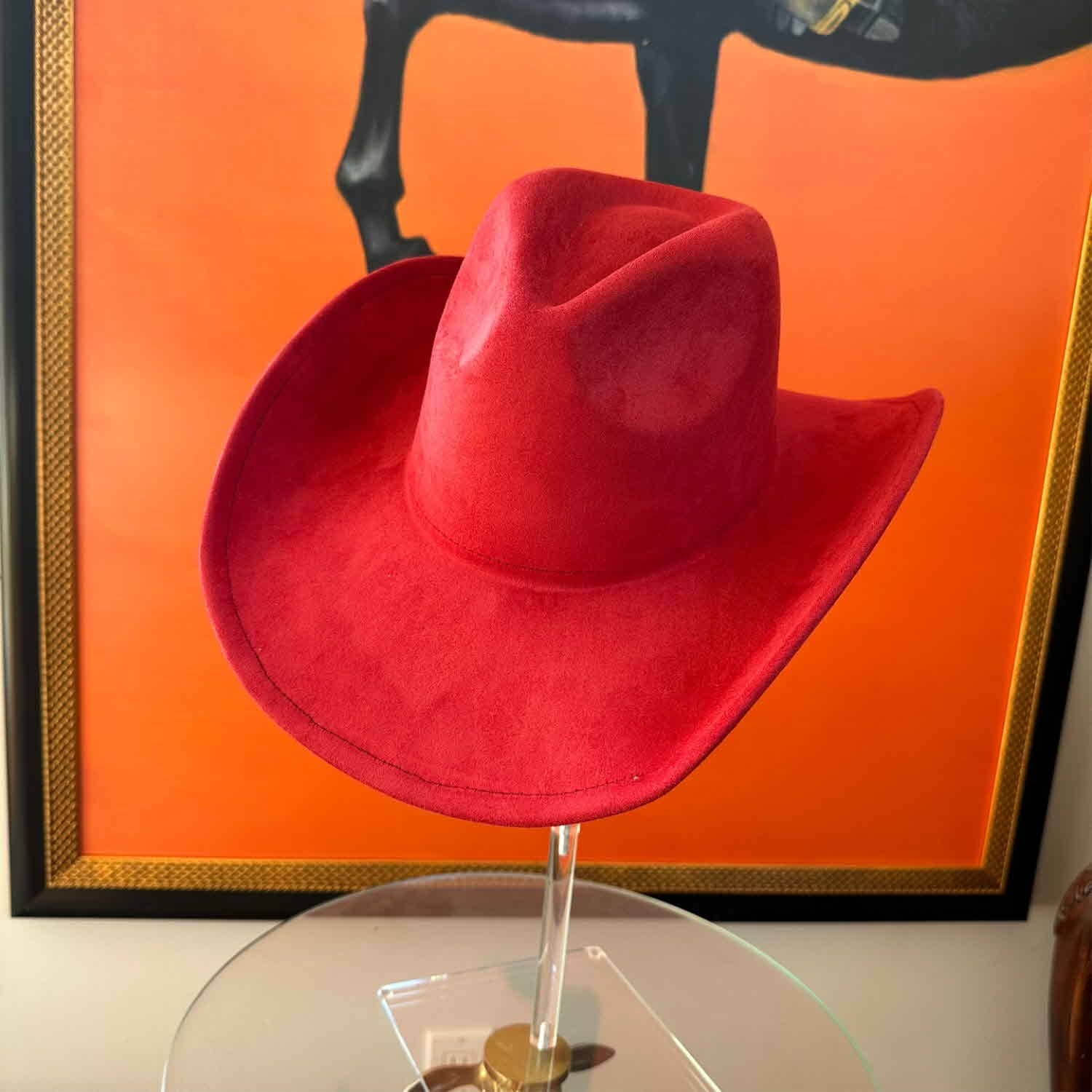 Queens INC - Vente Chapeau de cowboy – femme - Chapeau de cowboy en daim végan avec bord plat rigide8