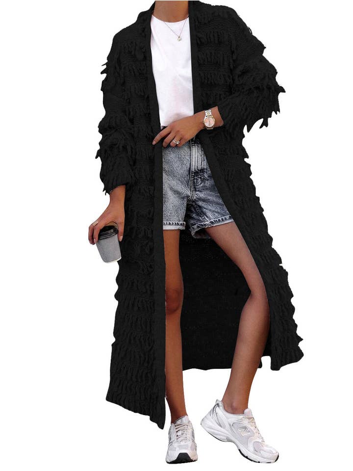 MB Fashion Wholesale - Wholesale Cardigan - Women's - MB FASHION Long Fringe Textured Open-Front Cardigan 1282LY