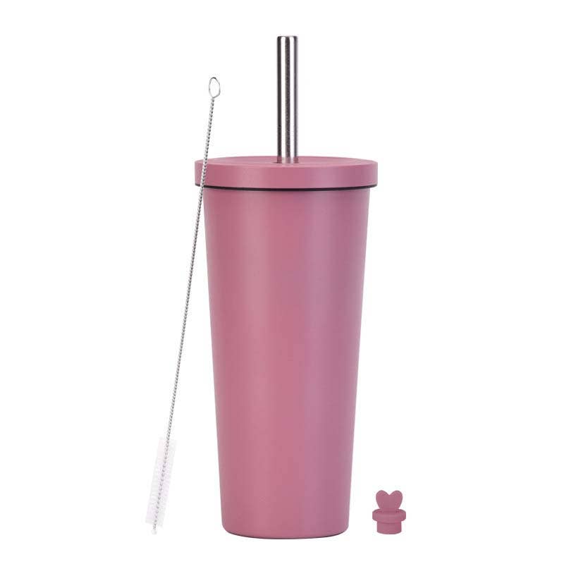 Candles Meta - Wholesale Insulated Mug/Tumbler - 710ml Silid Color Milk Tea Stainless Steel Cup with Straw15