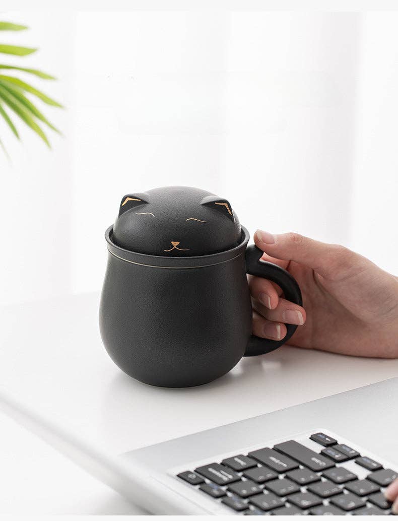Gohobi （We cover U.S. import duties） - Wholesale Tea Set - Gohobi Lucky Black & White Cat Tea Cup With Infuser11
