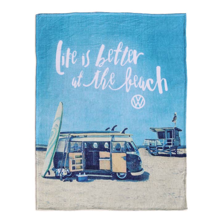 VW Collection by BRISA - Wholesale Throw Blanket - VW T1 Bus Fleece Blanket 150x200cm - Vintage Beach