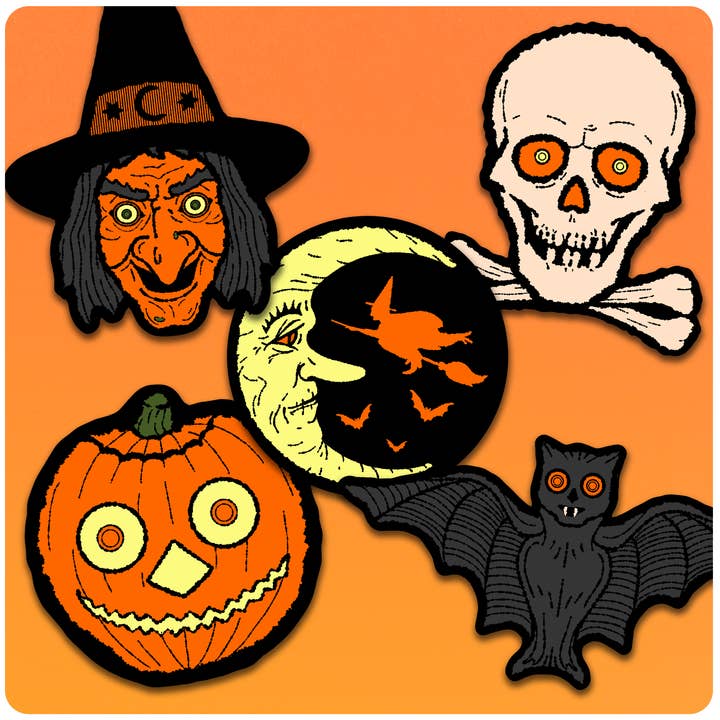 Ryan Dowell Art – Engroshandel Cutouts – Retro inspireret klassisk Halloween Cutout sæt af 5